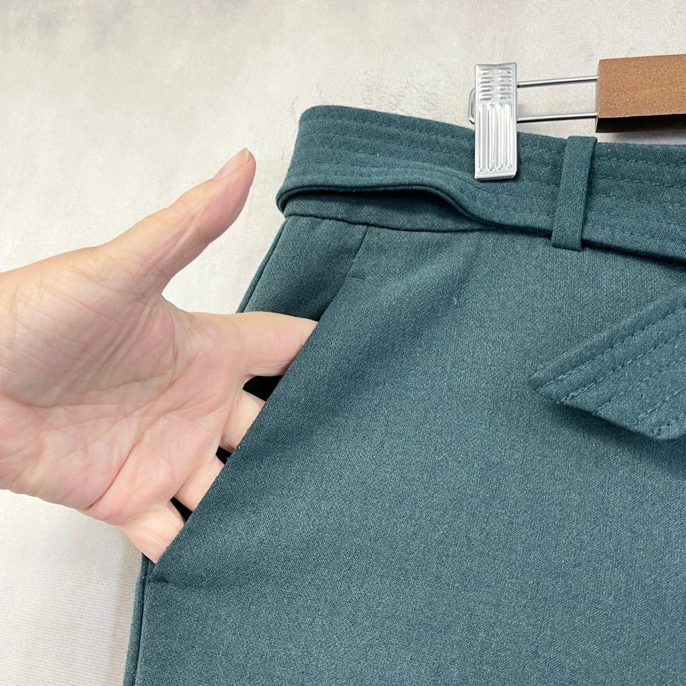 The Limited Womens Wide Leg Belted Trousers 12 Old Money Office Chic Minimal